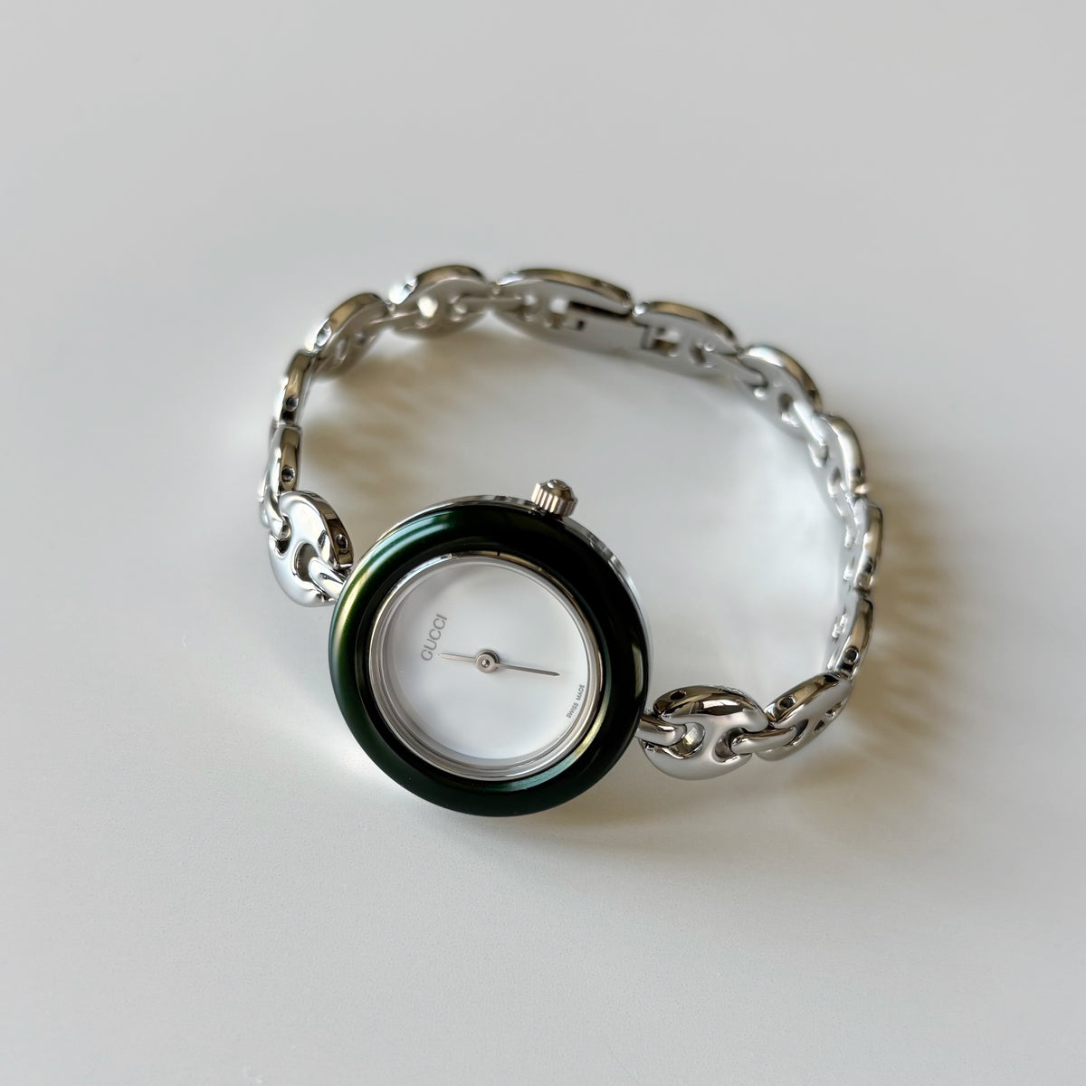 Gucci 1990s Interchangeable Bezel Stainless steel Chain Watch with 6 bezels, case