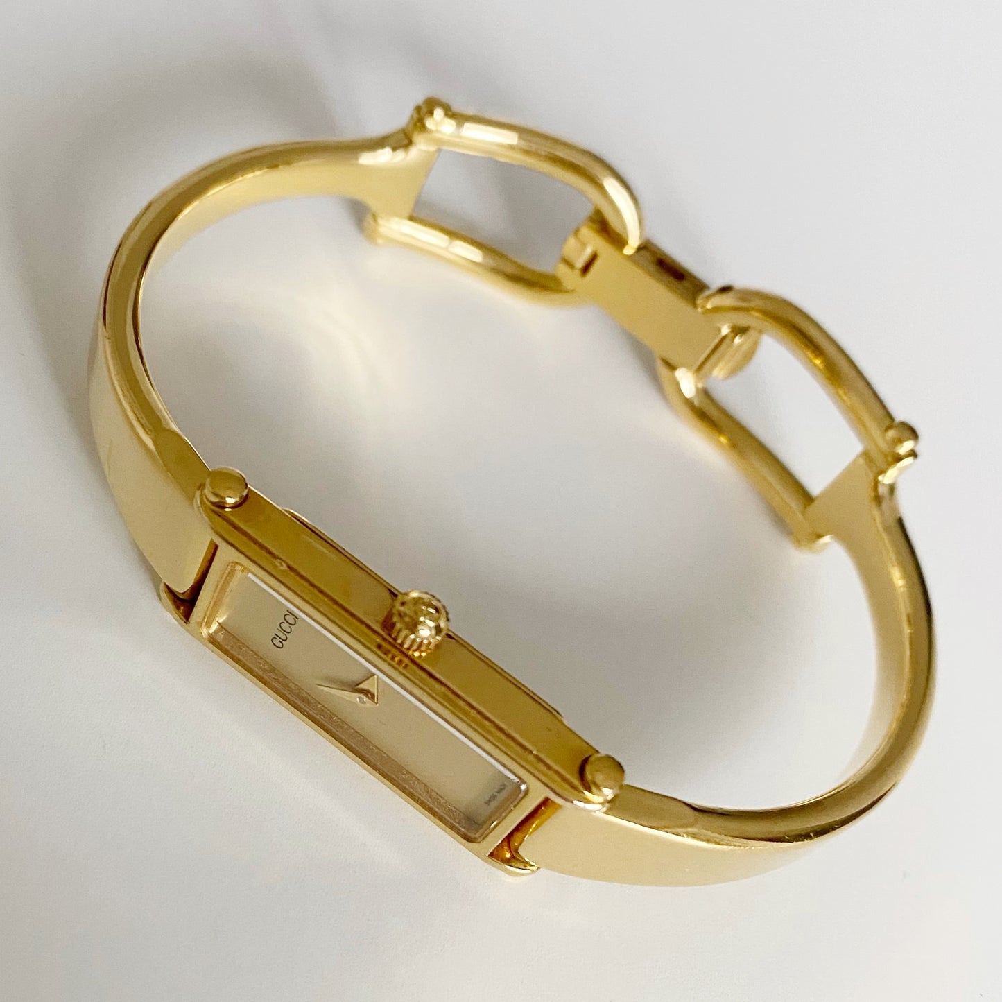Gucci 1990s Gold Dial Gold Plated Bangle Watch