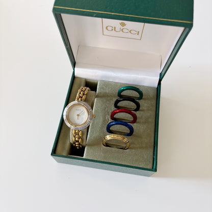 Gucci 1990s Interchangeable Bezel Gold Plated Watch with 6 bezels, Case