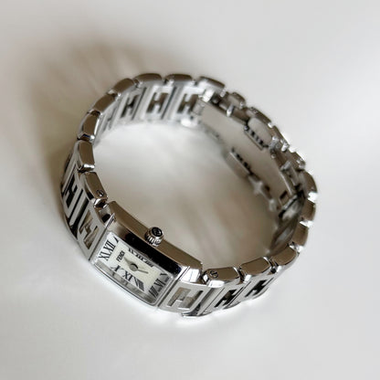 Fendi 1990s Seashell Dial Tank Stainless steel Watch