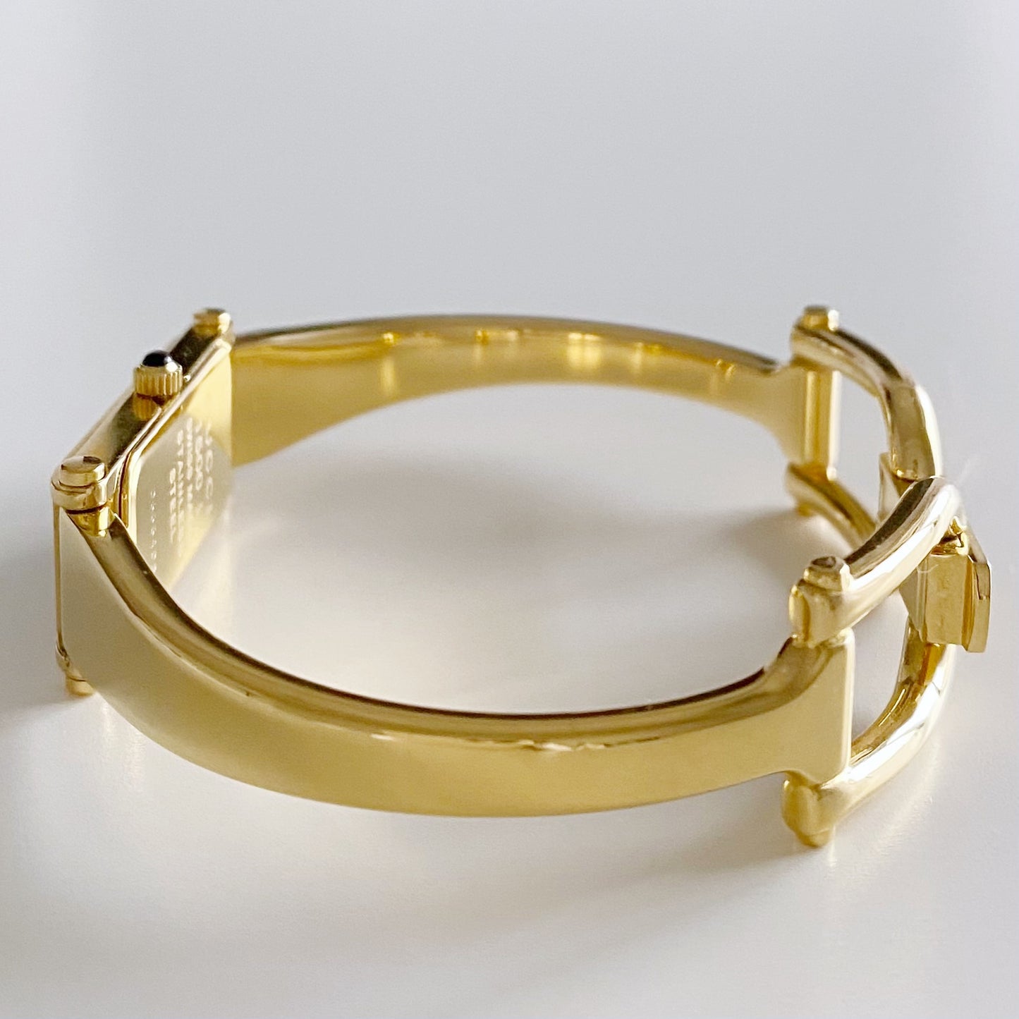Gucci 1990s Seashell Dial Rectangular Gold Plated Bangle Watch