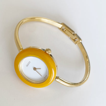 Gucci 1990s Interchangeable Bezel Gold Plated Watch with 12 bezels, case