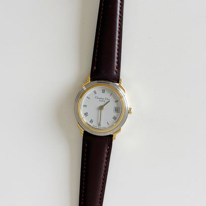 Dior 1990s Round Dial Date Two Tone Watch