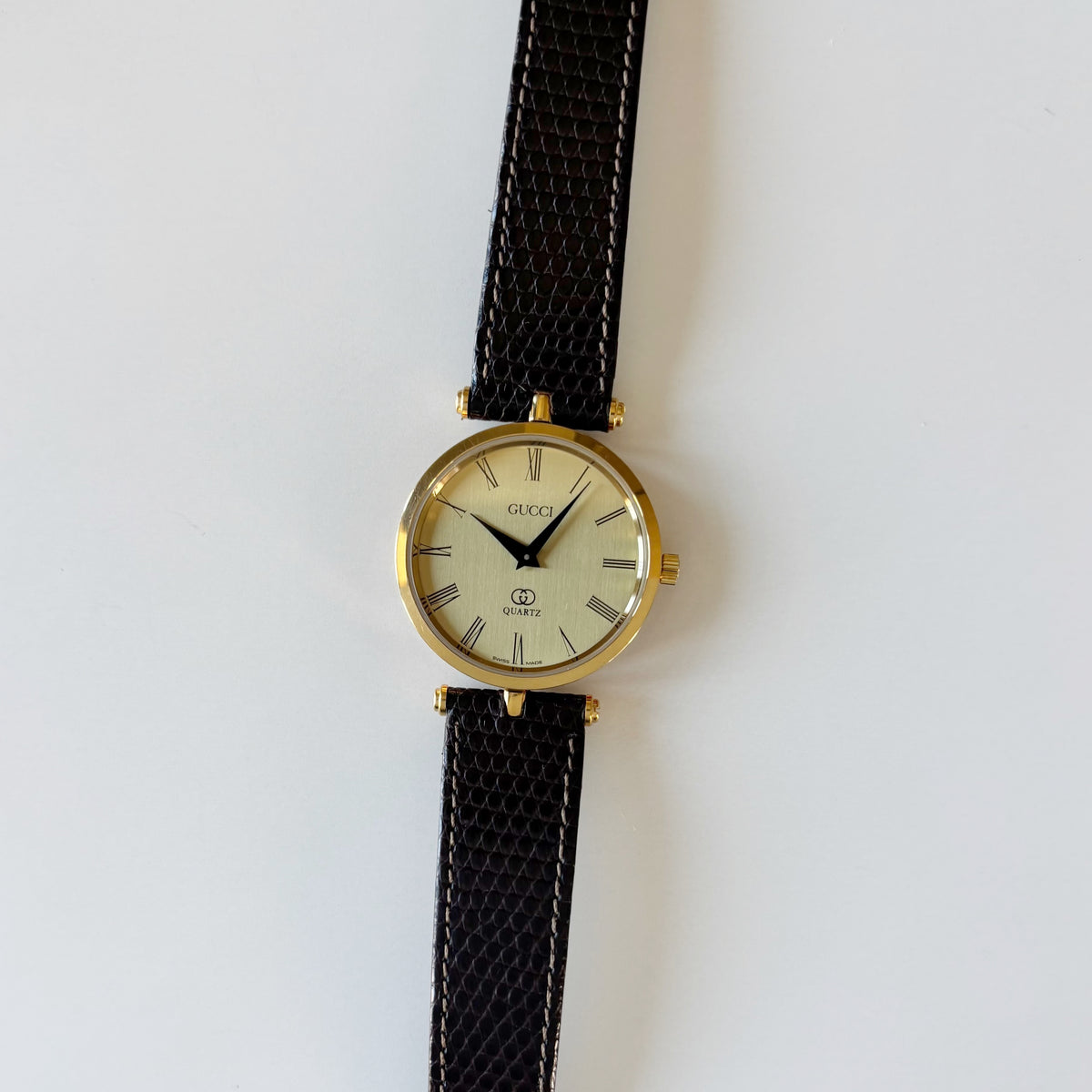 Gucci 1990s Round Gold Dial Gold Plated Watch (Large)