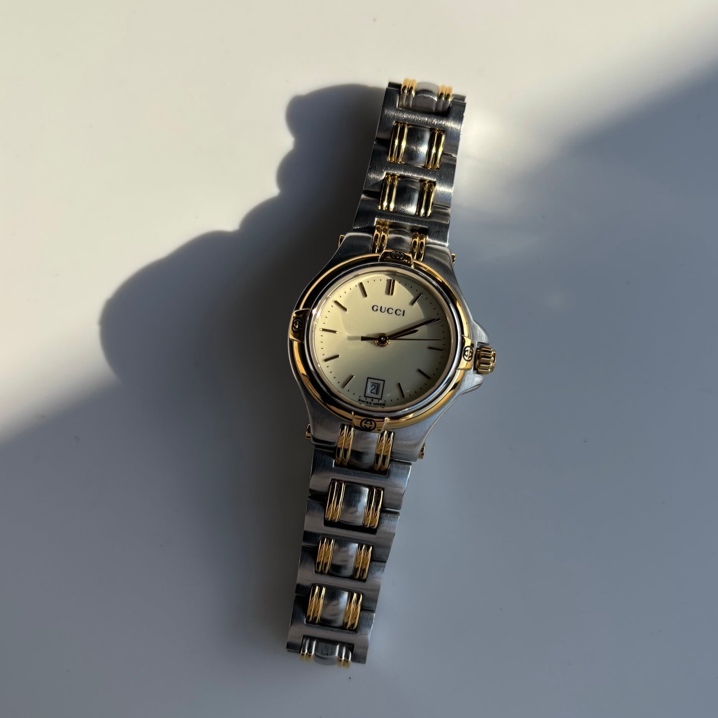 Gucci 1990s Date Round Dial Two Tone Watch