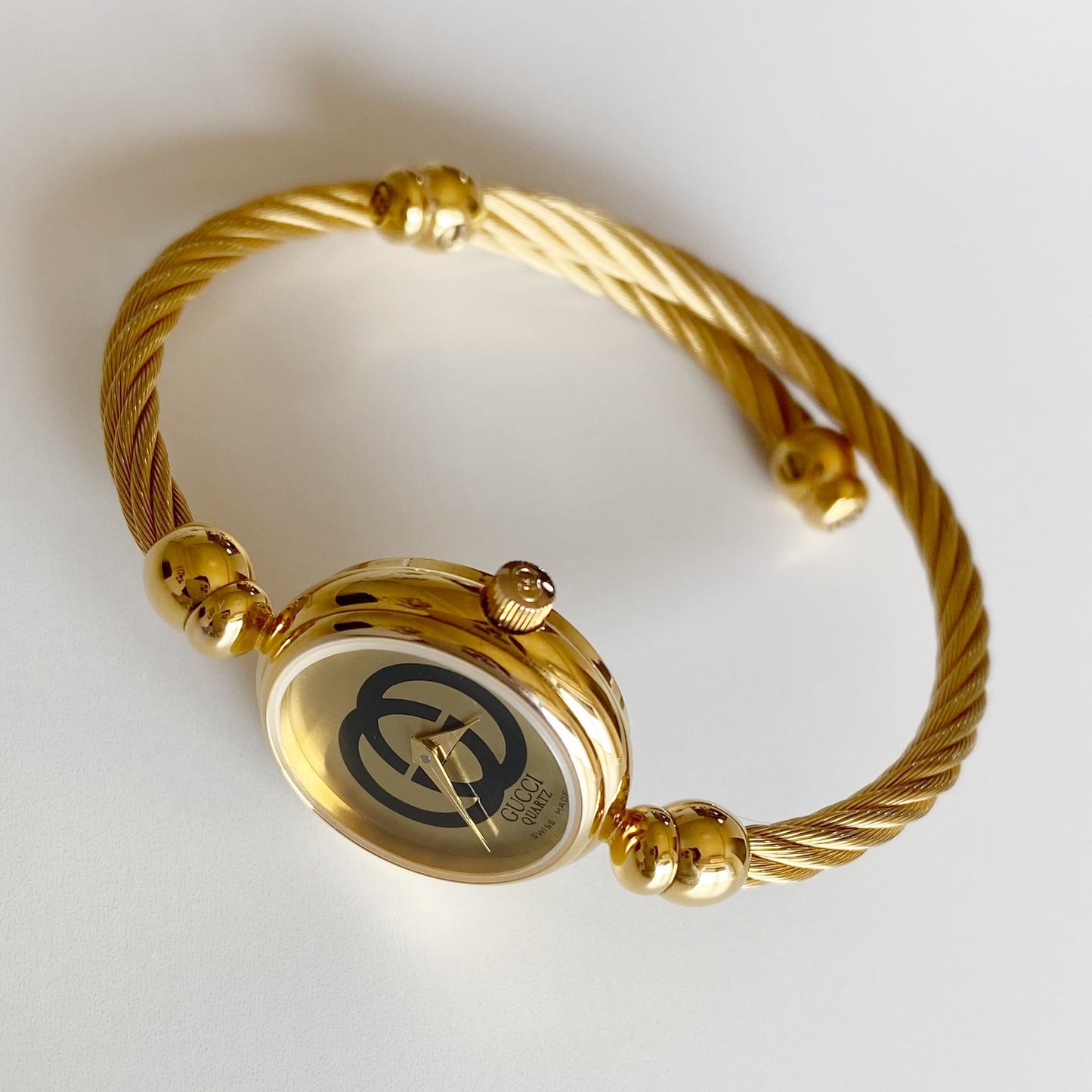 Gucci 1990s Gold Plated Cable Bangle Watch