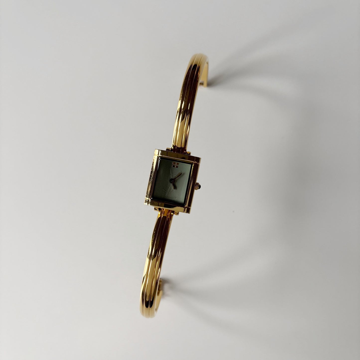 Yves Saint Laurent 1990s Green Dial Gold Plated Bangle Watch