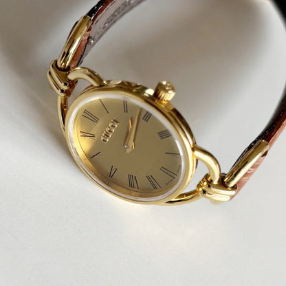 Gucci 1990s Round Dial Gold Plated Watch