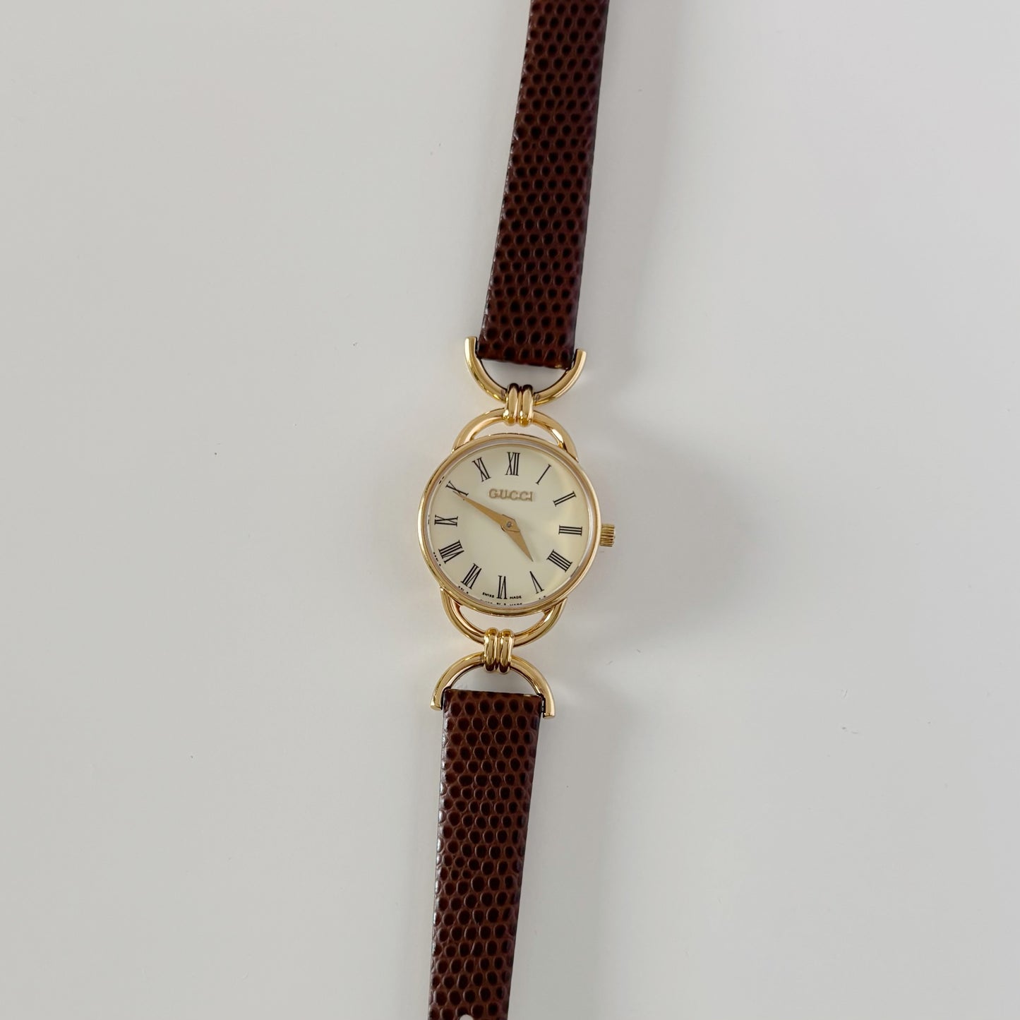 Gucci 1990s Round Dial Horsebit Gold Plated Watch