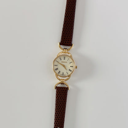 Gucci 1990s Round Dial Horsebit Gold Plated Watch