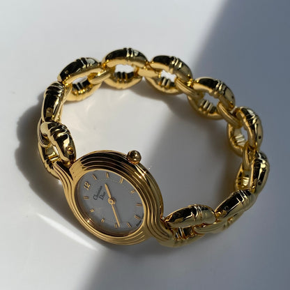 Dior 1990s Round Dial Gold Plated Watch