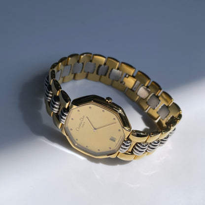 Dior 1990s Octagon Two Tone Gold Plated Watch