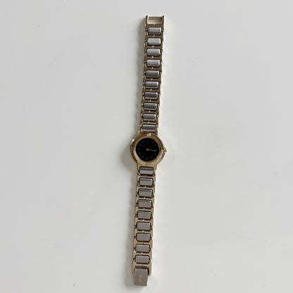 Yves Saint Laurent 1990s Black Dial Gold Plated Two Tone Watch