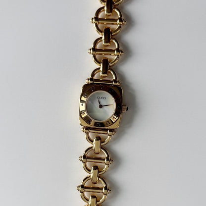 Gucci 1990s Seashell Dial Horsebit Gold Plated Watch