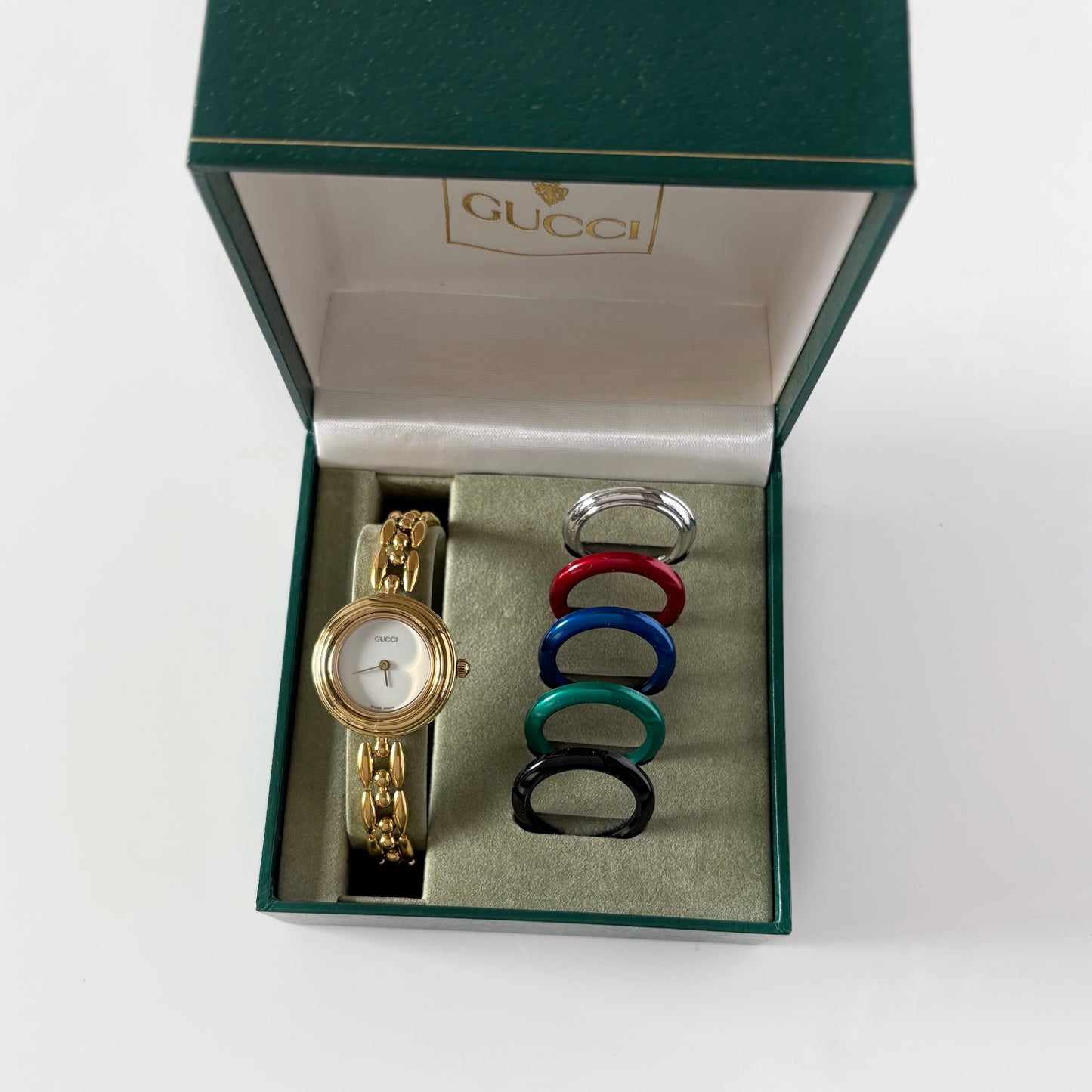 Gucci 1990s Interchangeable Bezel Gold Plated Watch with 6 bezels, case (160mm)