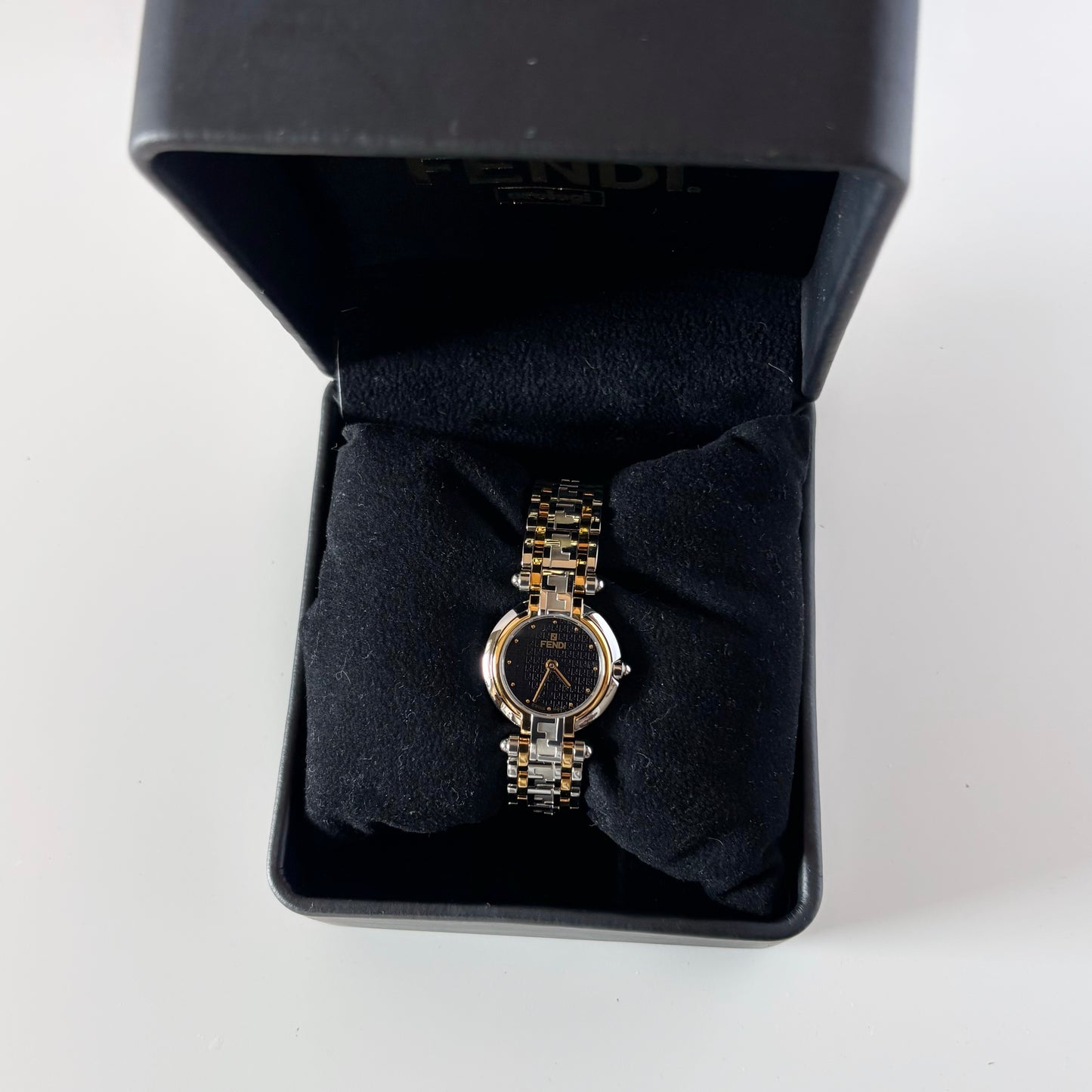 Fendi 1990s Black Round Dial Two Tone Watch
