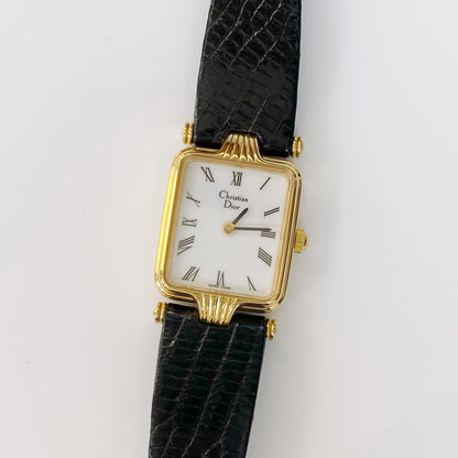 Dior 1990s Rectangular Gold Plated Watch