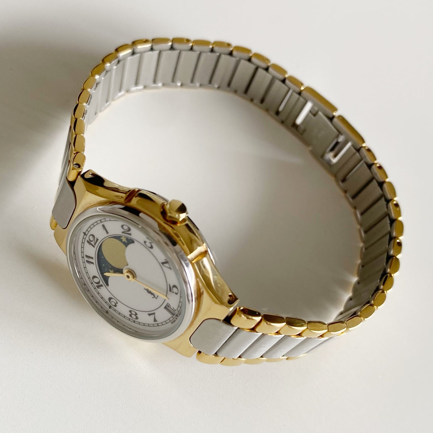 Yves Saint Laurent 1990s Moon Phase Two Tone Watch