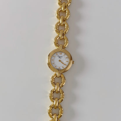 Dior 1990s Round Dial Interchangeable strap Gold Plated Watch with 3 straps, case