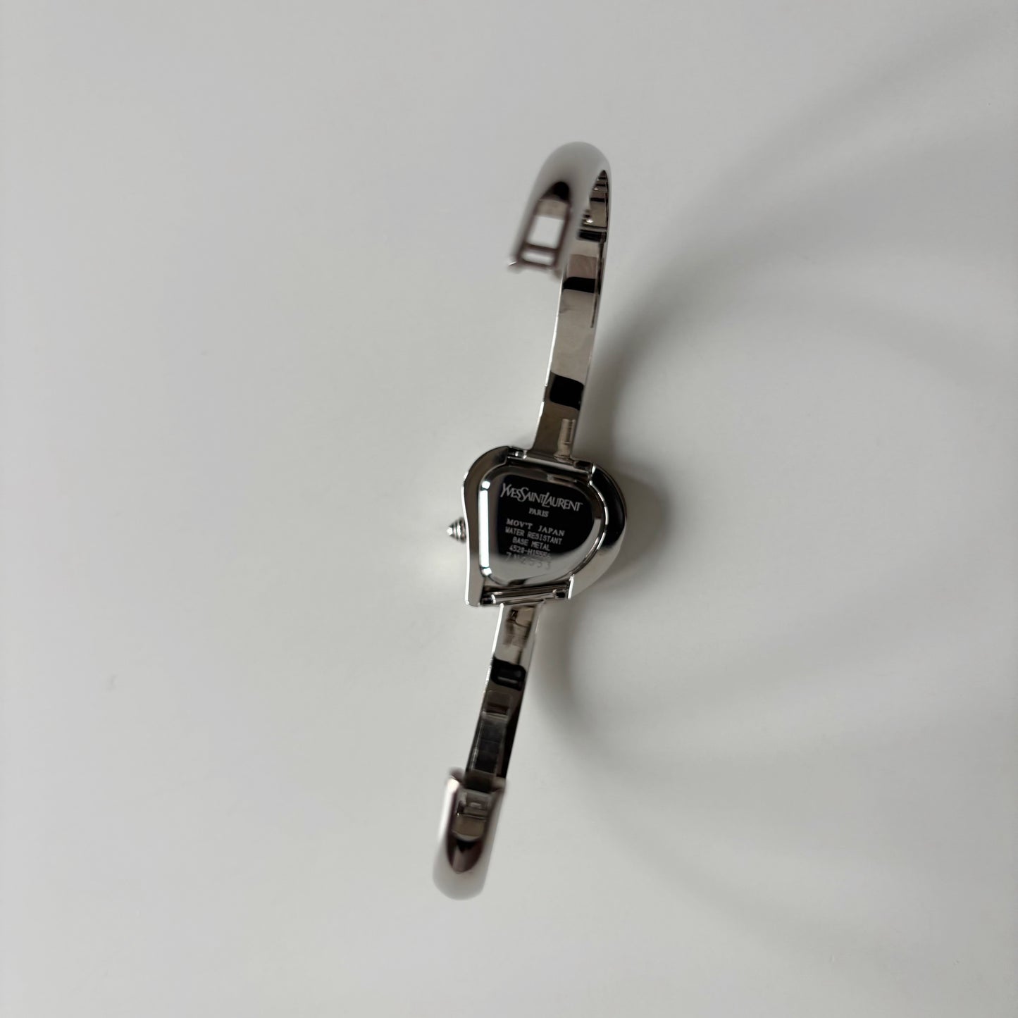 Yves Saint Laurent 1990s Heart Shaped Dial Silver Bangle Watch