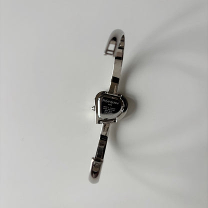 Yves Saint Laurent 1990s Heart Shaped Dial Silver Bangle Watch
