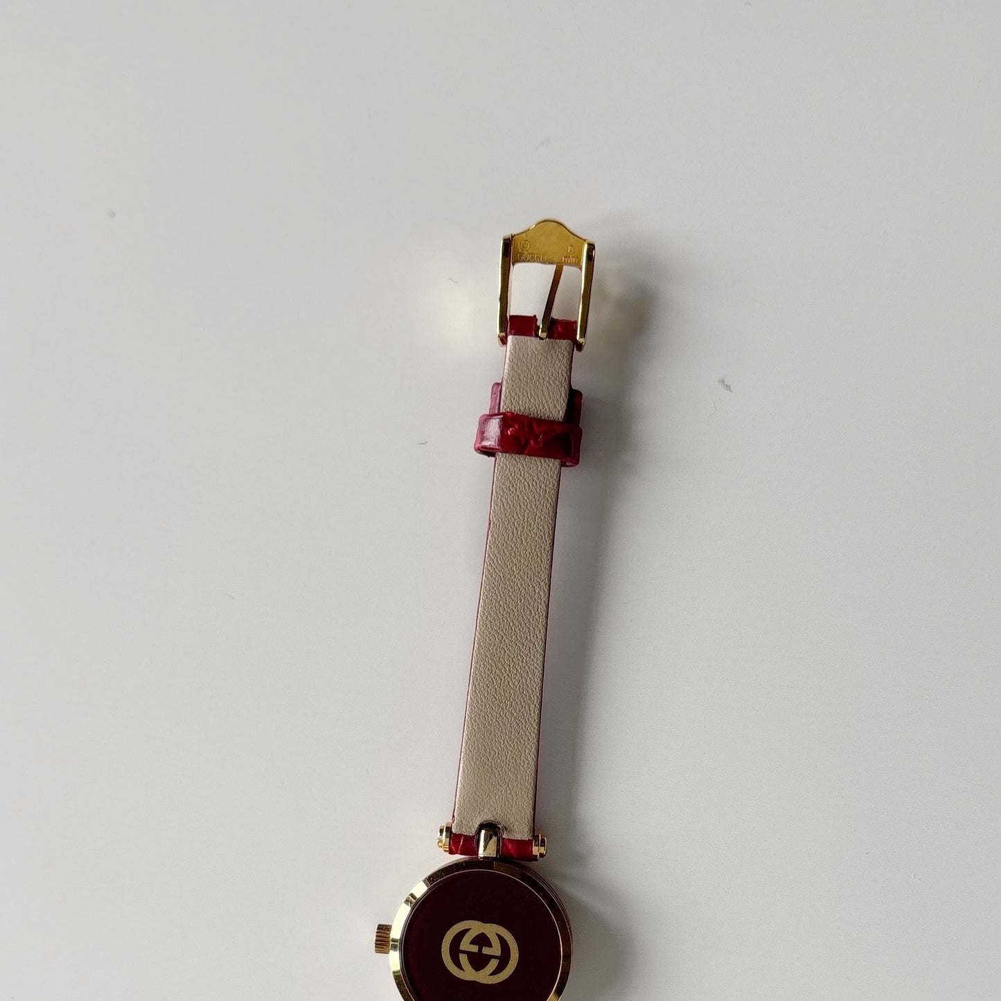Gucci 1990s Red Round Dial Gold Plated Watch