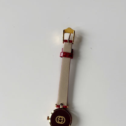 Gucci 1990s Red Round Dial Gold Plated Watch