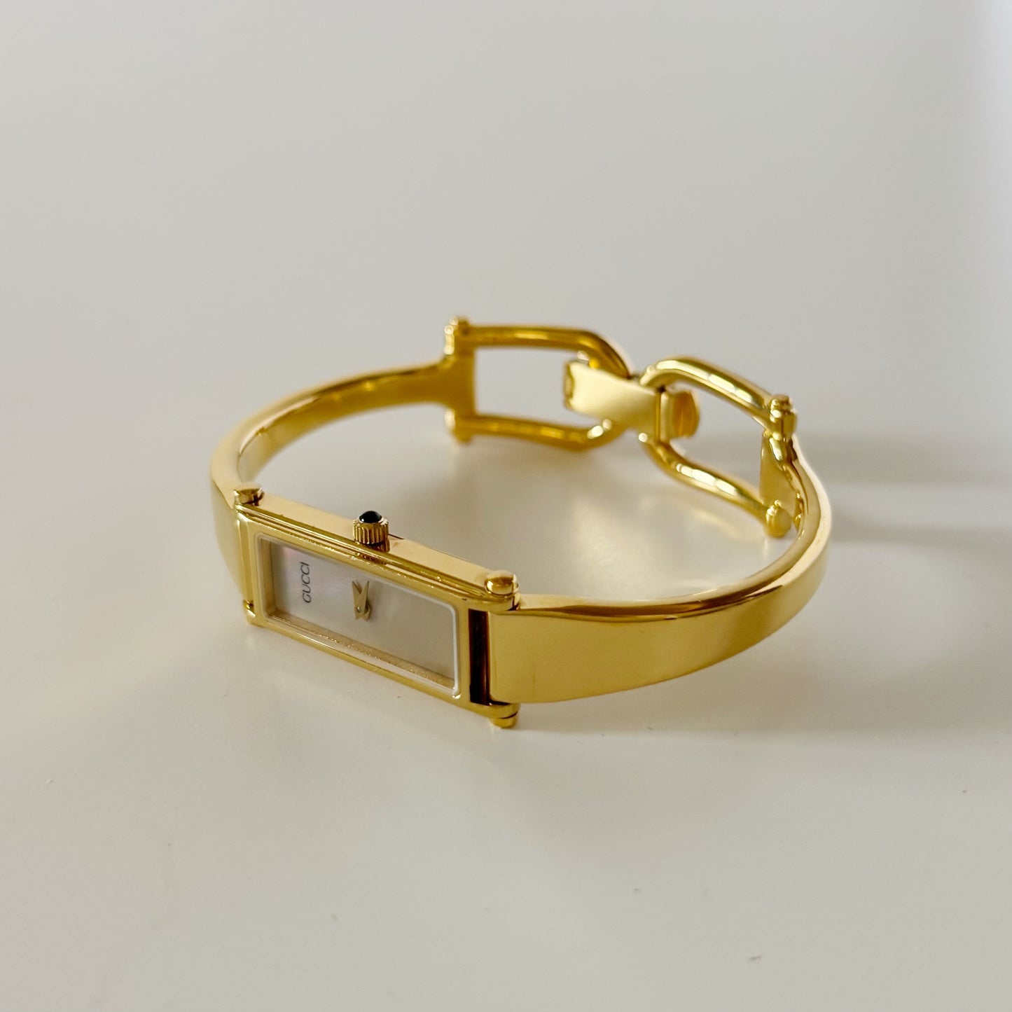 Gucci 1990s Seashell Dial Gold Plated Bangle Watch