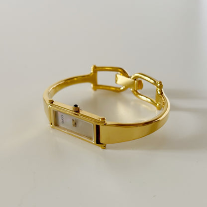 Gucci 1990s Seashell Dial Gold Plated Bangle Watch