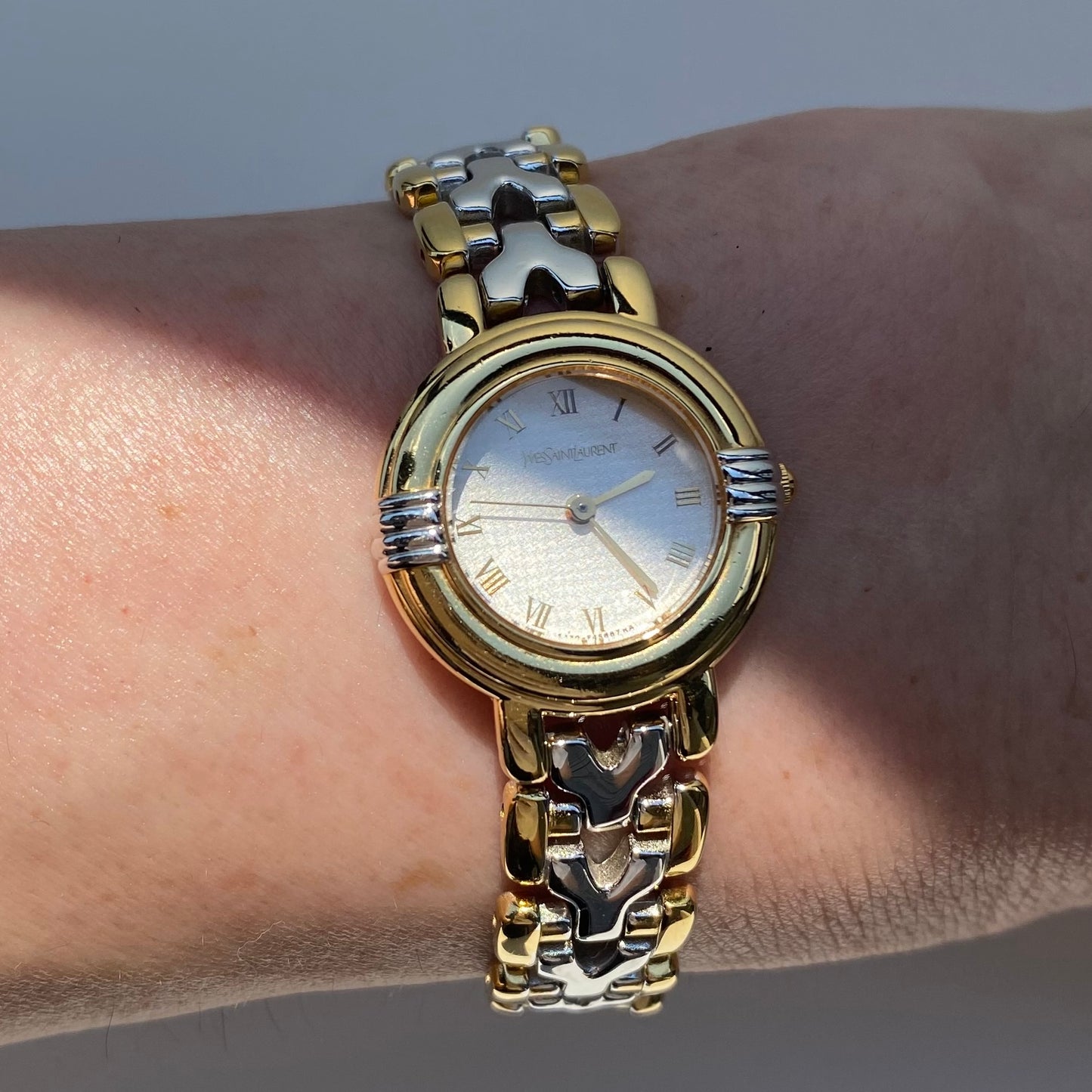 Yves Saint Laurent 1990s Round Dial Gold Plated Two Tone Watch
