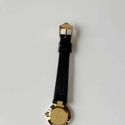 Gucci 1980s Black Round Dial Two Tone Watch