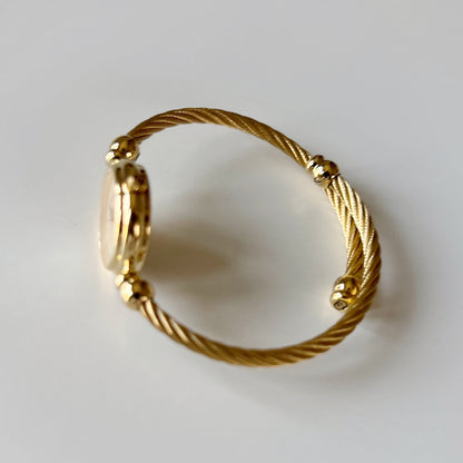 Gucci 1990s Seashell Dial Gold Plated Cable Bangle Watch