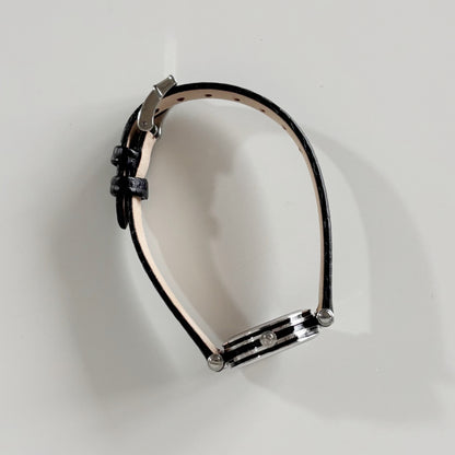Gucci 1990s Black Round Dial Silver Watch