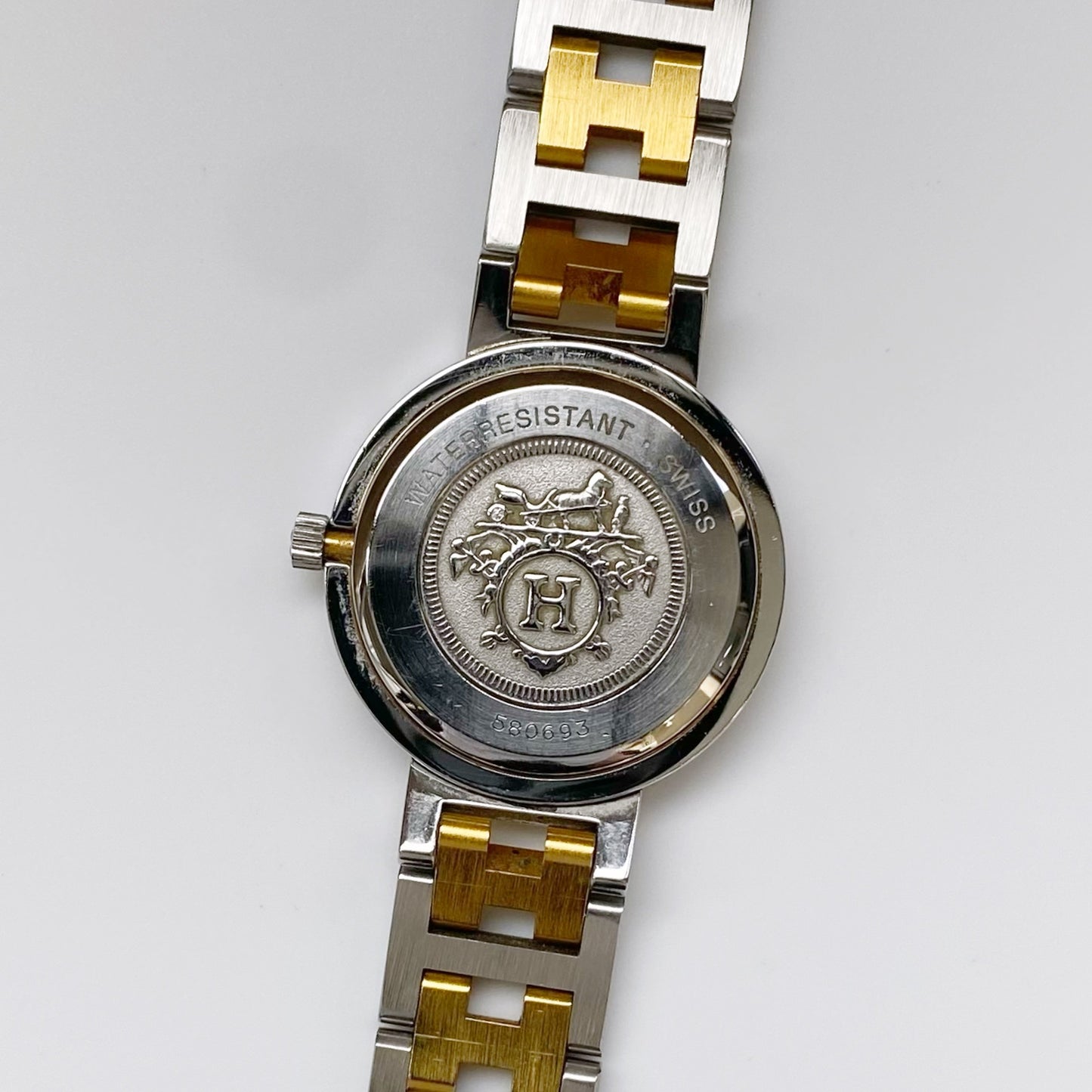 Hermés 1990s Clipper Round Two Tone Watch