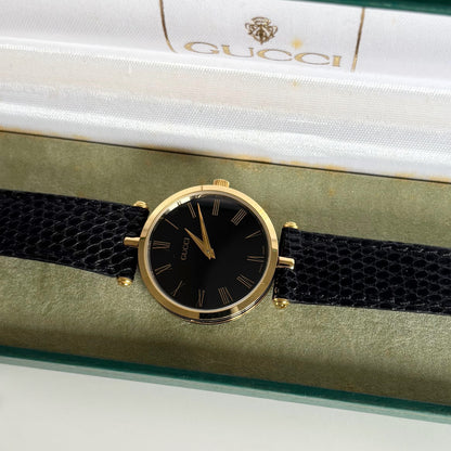 Gucci 1990s Black Dial Gold Plated Watch (Large)
