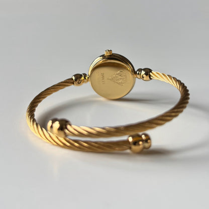 Gucci 1990s Seashell Dial Gold Plated Cable Band Bangle Watch