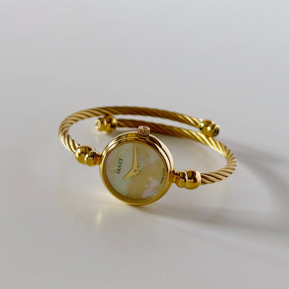 Gucci 1990s Seashell Dial Gold Plated Bangle Watch