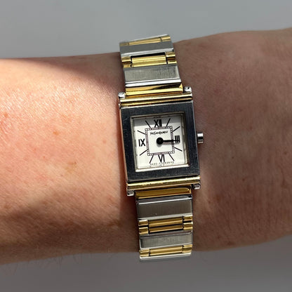 Yves Saint Laurent 1990s Square Dial Two Tone Watch