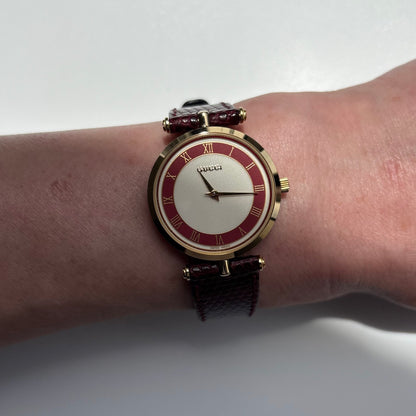 Gucci 1990s Round Dial Red Gold Plated Watch (Large)