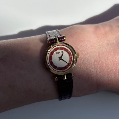 Gucci 1990s Round Dial Red Gold Plated Watch