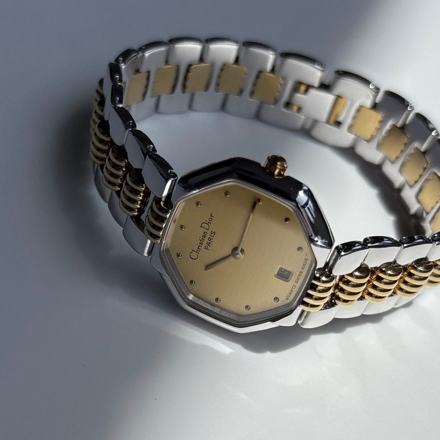 Dior 1990s Octagon Dial Two Tone Gold Plated Watch
