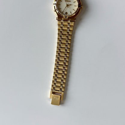 Gucci 1990s Cream Dial Date Gold Plated Watch