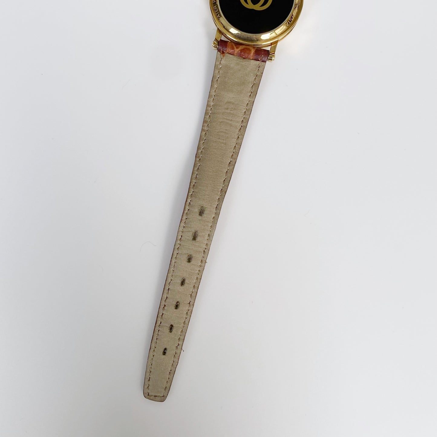 Gucci 1990s Date Gold Plated Round Leather Strap Watch