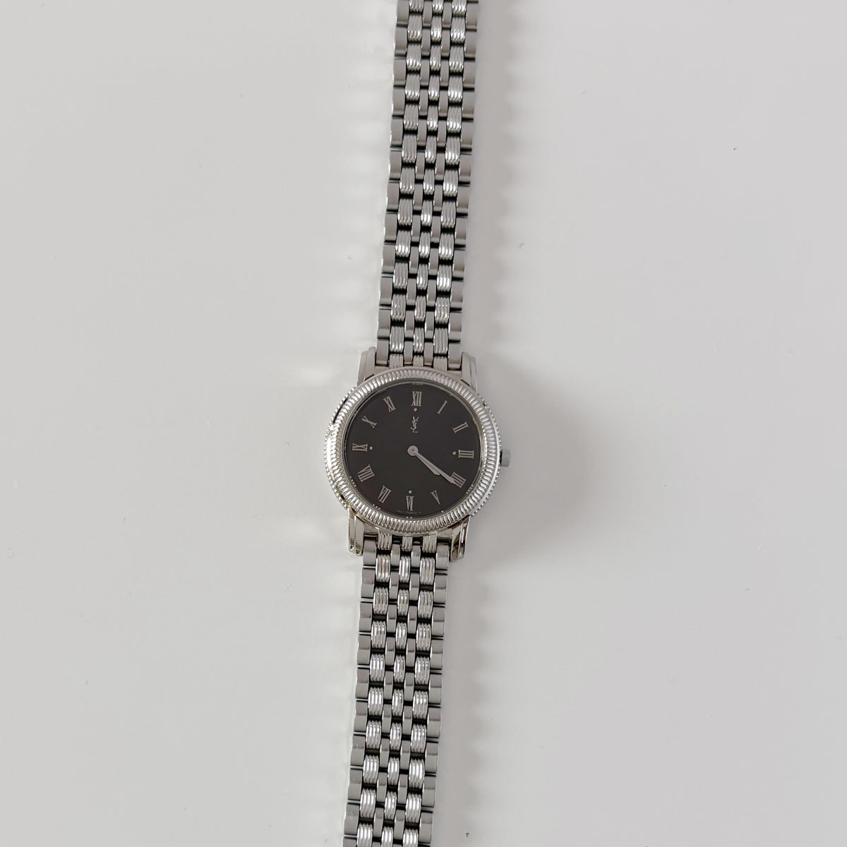 Yves Saint Laurent 1990s Dark Gray Round Dial Stainless Steel Watch