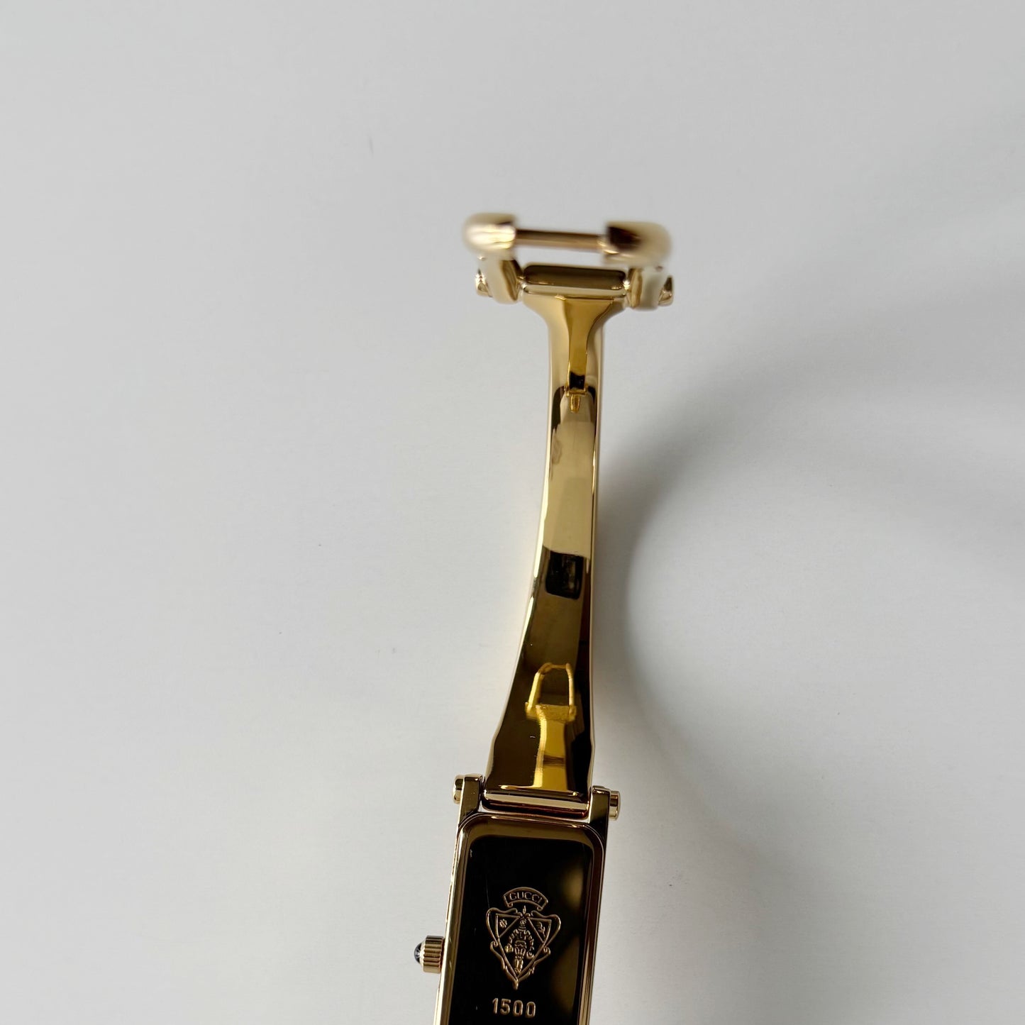 Gucci 1990s Gold Rectangular Dial Gold Plated Bangle Watch