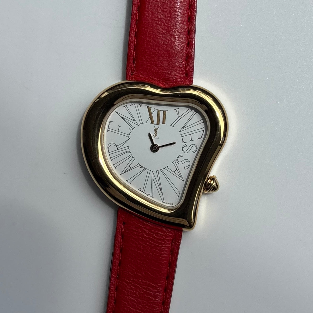 Yves Saint Laurent 1990s Heart Dial Gold Plated Red Watch