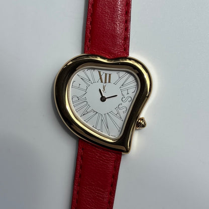 Yves Saint Laurent 1990s Heart Dial Gold Plated Red Watch