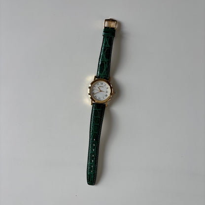Gucci 1990s Date Round Green Dial Gold-Plated Watch (Large)