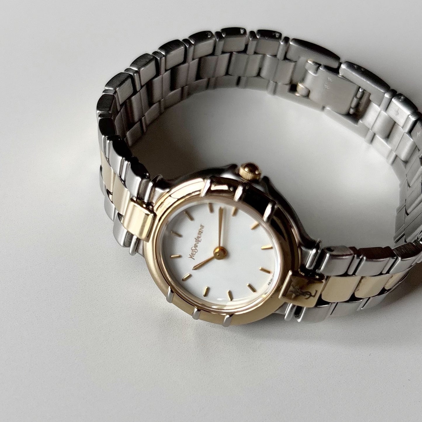 Yves Saint Laurent 1990s Round Dial Two Tone Gold Plated Watch