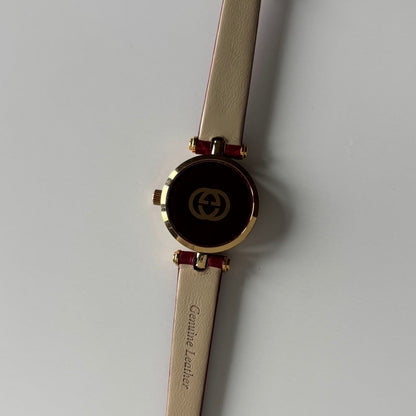 Gucci 1990s Red Dial Sherry Gold Plated Watch